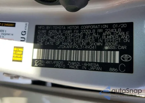 2020 Toyota Prius Prime Le from USA, damaged, VIN JTDKARFP9L3149041